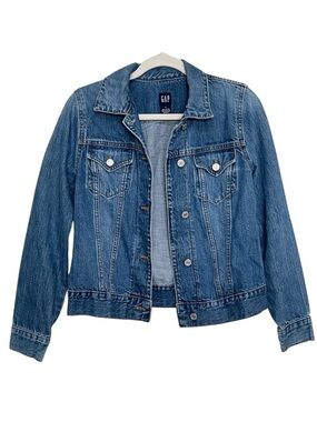 GAP Blue Denim Jacket Boho Cottage Jean Jacket Medium Wash 100% Cotton Size S